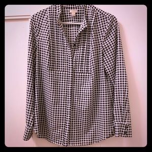 Printed black and white drapes tuxedo J.Crew top